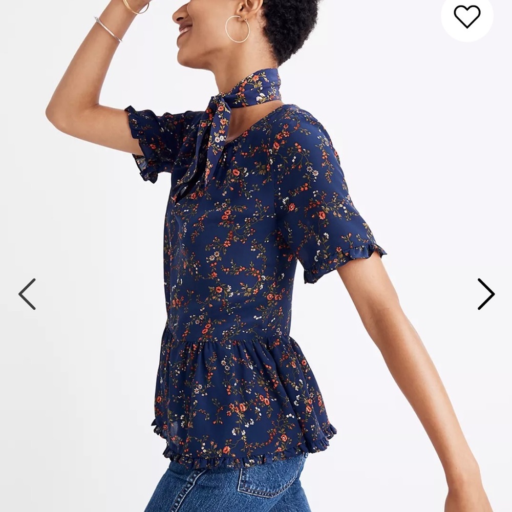 Madewell Silk Ruffle-Hem Top in Moonless Floral